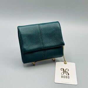 Hobo Keen Dark Teal Pebble Leather Mini Trifold Wallet SO-81084DKTL NWT